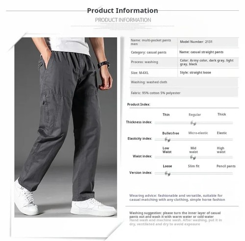 Herren Taschen Cargo Hose Stretch Bund Freizeit Locker Gerade Arbeitshose - Bild 5 von 33