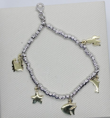 BRACCIALE ARGENTO DONNA DODO STYLE LINEA MARE RODIATO E CHARMS DORATI CM 18 - Foto 3 di 5