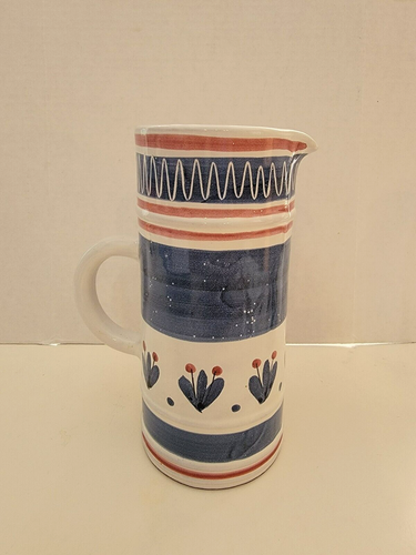 Vintage Graverens Sandnes Norway- Red White Blue Hand Made 8" Pitcher EUC - Picture 11 of 11