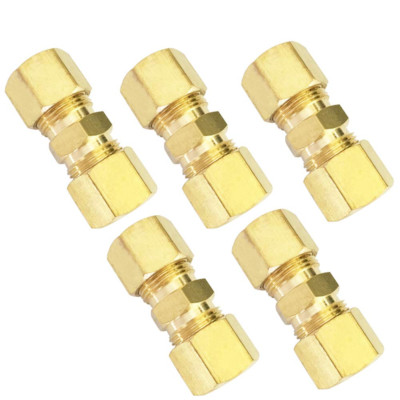 Brass Compression Tube Fitting, Union, 1/4'' OD X 1/4'' OD, 5Pcs
