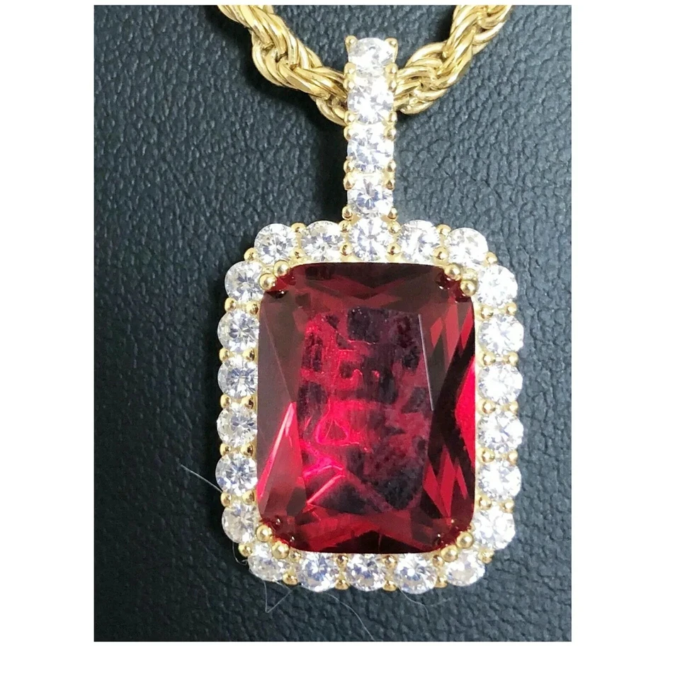 Juli Monatsstein 14K Vergoldet 1 Karat Smaragdschliff Labor Erstellt Rosa Pendel - Bild 2 von 4