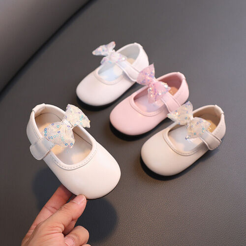 Soft Princess Girls Baby Toddler Anti-Slip Soft Faux Leather Bowknot Shoes Size - Afbeelding 1 van 14