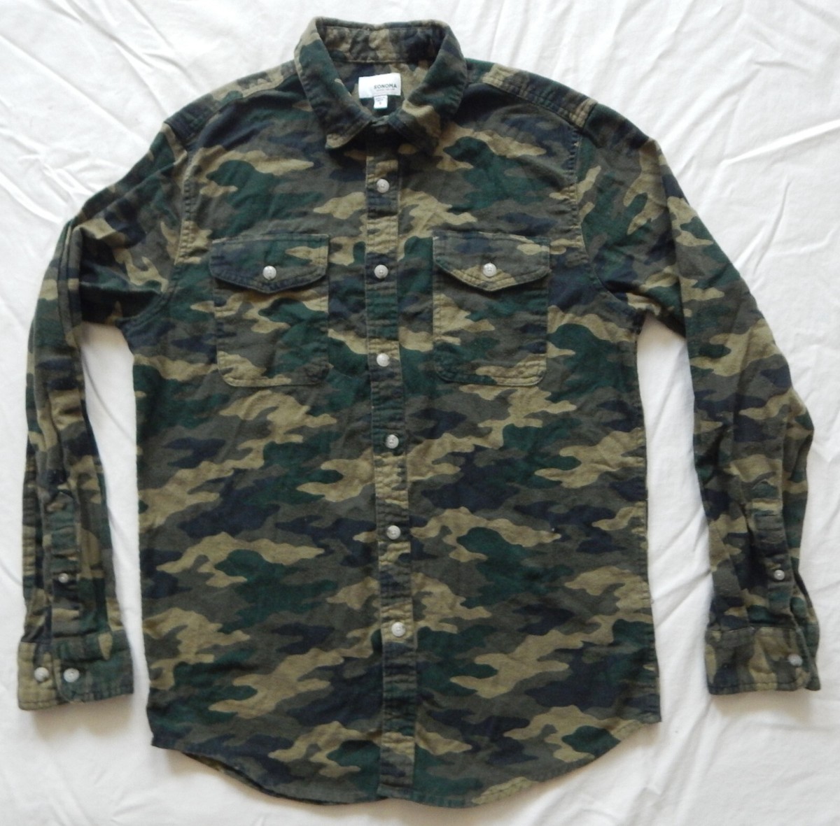 Camo Green Brown Camouflage Long Sleeve Button Down Shirt - Small Mens Camo Green Brown Camouflage Long Sleeve Button Down Shirt - Small Mens