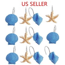 12 PCS DECORATIVE Seashell Shower Curtain Hooks Bathroom Beach Shell Decor