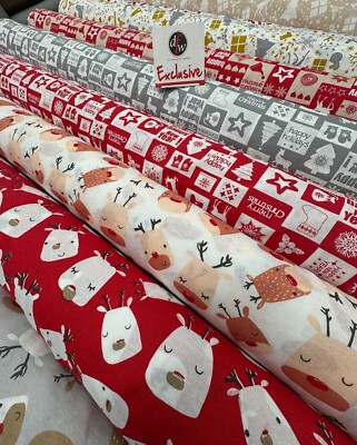 WEIHNACHTEN BAUMWOLL DRUCK STOFF LEINEN/LEINEN, 140 CM, BASTELN TISCHDECKENSTOFF