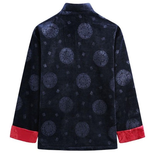 Men's Tang Suit Chinese Style Handmade Buckle Vintage Print Casual Overcoat - Picture 3 of 10