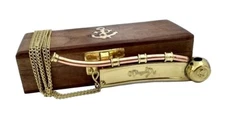 Nautical Maritime Brass/Copper Boatswain Whistle Bosun Call Pipe with Wooden Box