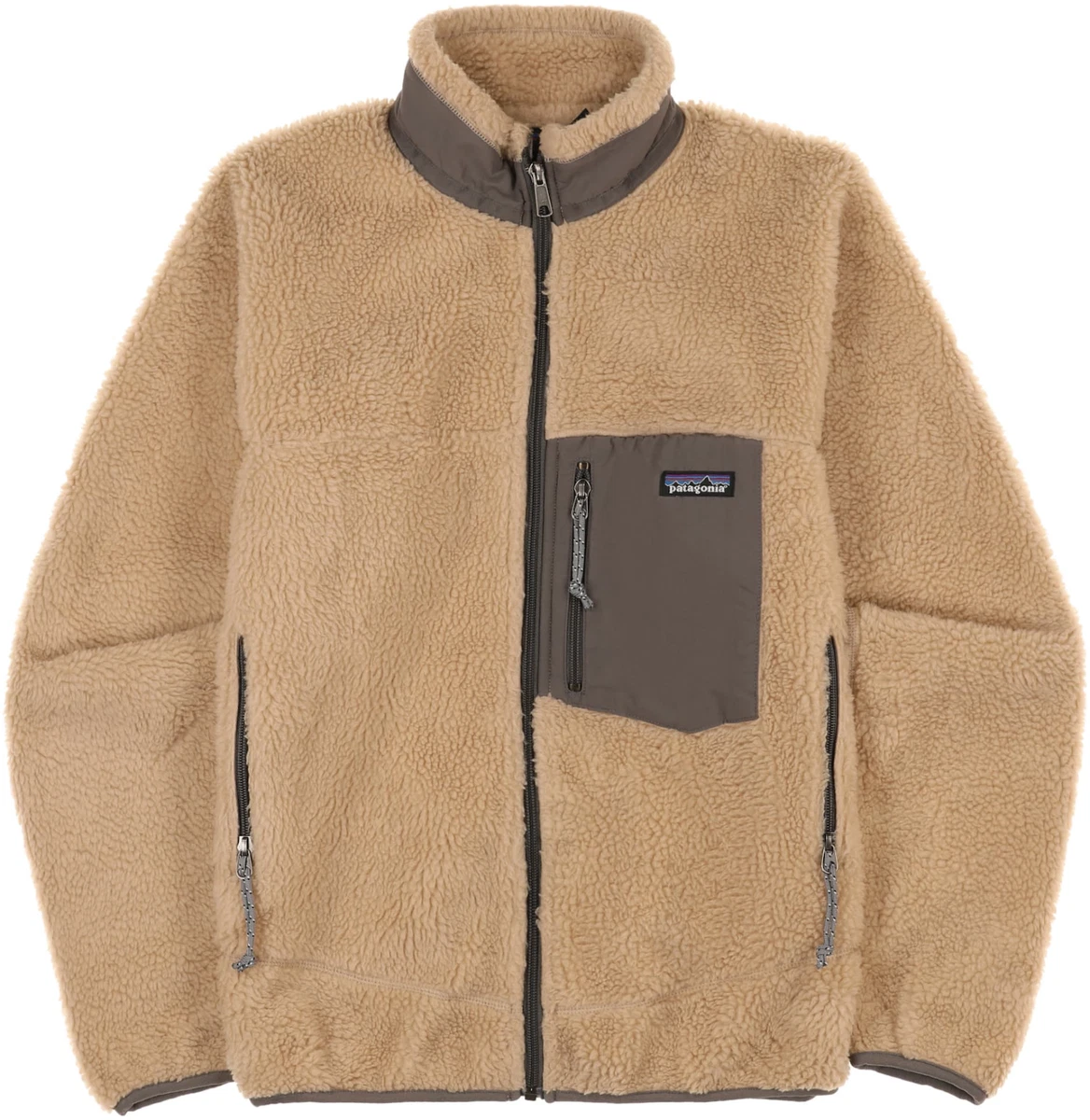 PATAGONIA Retro X Natural Oatmeal Beige Brown Deep Pile Cardigan Fleece 2005 - M