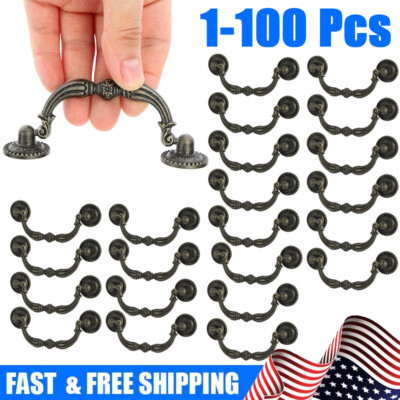 1-100Pcs 3'' Vintage Drop Bail Dresser Cabinet Handle Drawer Pull Antique Bronze