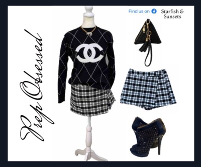 Rue 21 Trendy Black White Plaid Hot Short Skort Combo Preppy- Size M