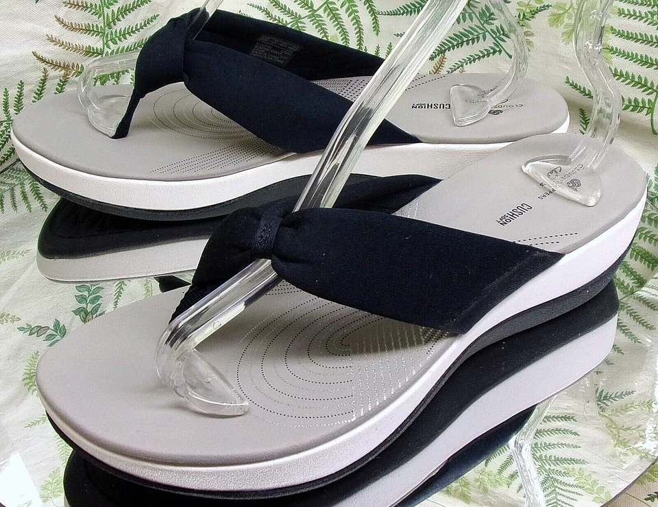 CLARKS ARLA GLISON СИНИЙ ТКАНИ СТРИНГИ НОСОК САНДАЛИИ СКОЛЬЖЕНИЯ ONS ТУФЛИ ЖЕНЩИН SZ 11 M - Изображение 3 из 4