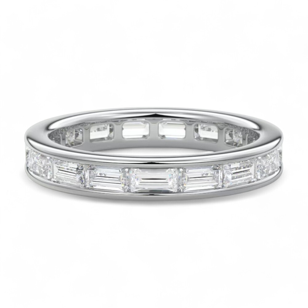 Diamond Band Gold Lab Grown Women 14K White baguette Cut size 5 6 2.25 Carat