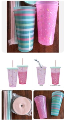 Set of Four (4) ~ Zak Designs ~ Confetti Theme ~ 25 oz Tumblers ~ Lids & Straws