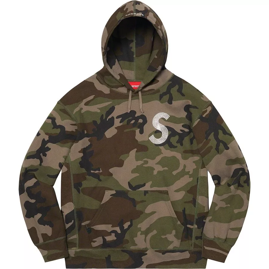 SUPREME SWAROVSKI S LOGO HOODED SWEATSHIRT (WOODLAND CAMO) (M) SS21 BOX LOGO