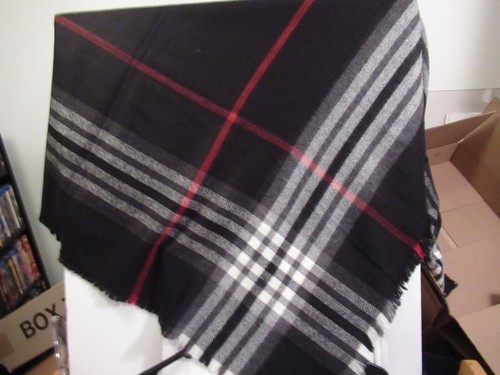 V. Fraas Plaid Wrap/Shawl Black Red Grey One Size NWT 72 x 22 inches - Picture 2 of 3