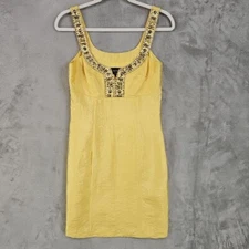 Laundry By Shelli Segal Cocktail Dress Womens 2 Yellow Satin Sequin Rhinestone
