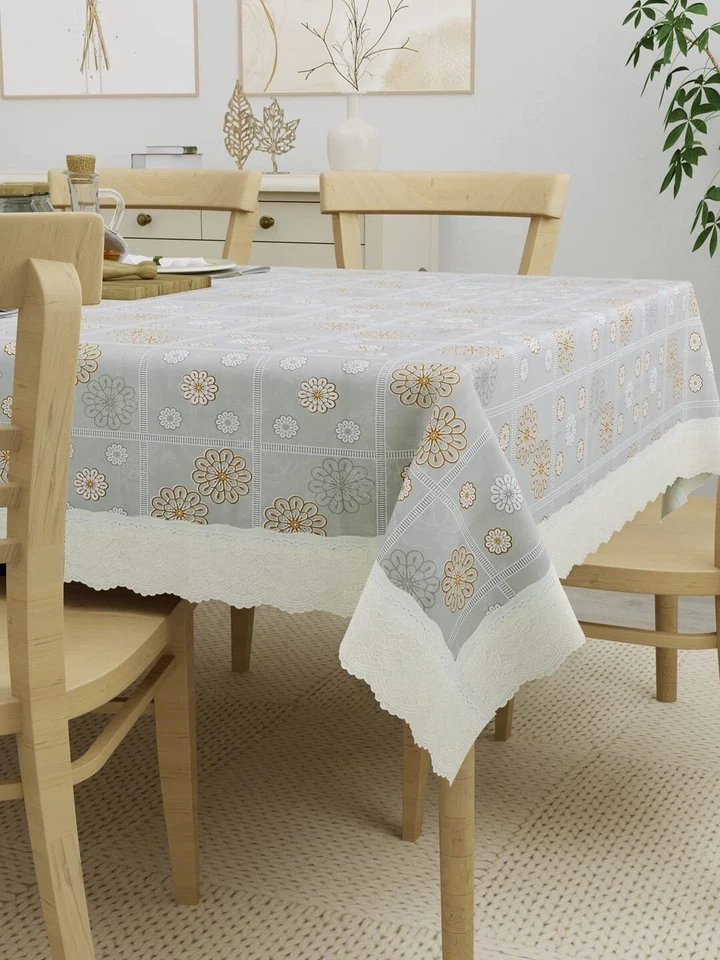 PVC Table Cover Grey Base with White Print 60x90 Inches 6 Seater US - Image 2 of 4