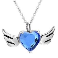 New Angel Wings Heart Cremation Urn Keepsake Ash Memorial Necklace with gift box