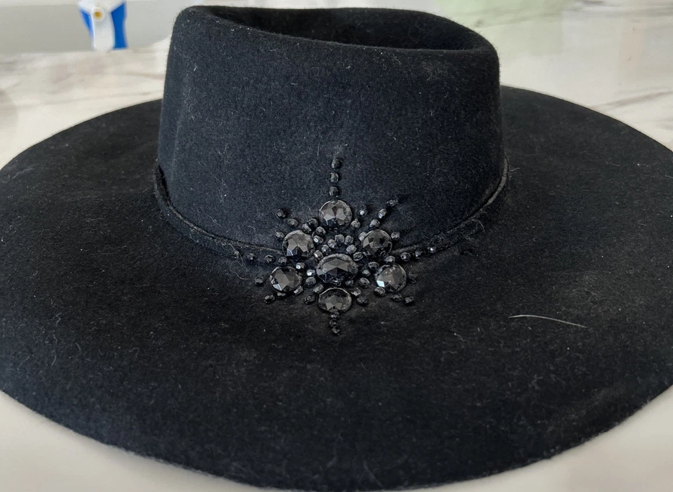 David & Young Sombrero Hippy Floppy Ala Ancha Fieltro Lana Negro, NUEVO con Etiquetas Talla Única Foto 4 de 4