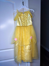 Disney Belle Yellow Princess Dress Costume w/ Gloves, Size 7-8 Polyester