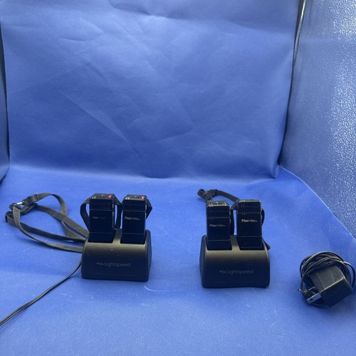 Lot Of 4 Lightspeed Mic Model Fm W/ FlexMike Charging Station FMCC/ Adapter