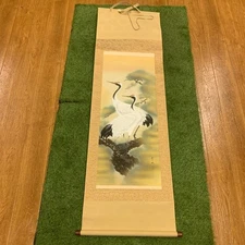 Japanese Hanging scroll Matsukami Sotsuru Art Yearbook Fukuda Sosen Cranes Comes