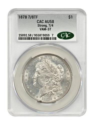 1878 Morgan Silver Dollar 7/8TF Tail Feather VAM37 CACG AU58 STRONG CAC USA Coin