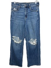 American Eagle Jeans Womens 10 Wide Leg Baggy Denim Super High Rise Distressed