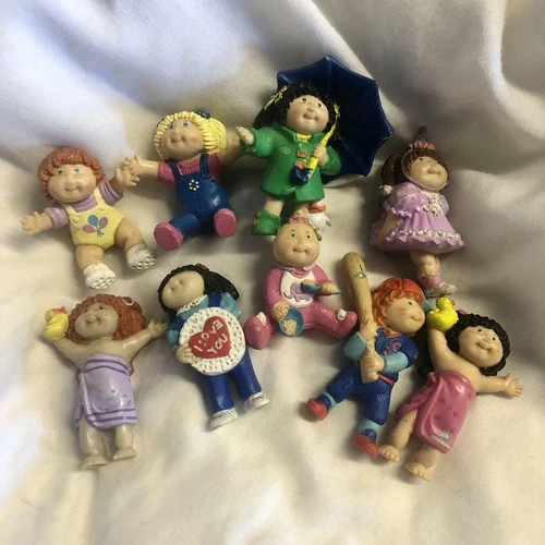 Vintage 1980's PVC Cabbage Patch Kids 9 Mini Figures Figurines Lot & CPK Patch