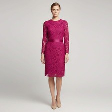 CH Carolina Herrera Pink Floral Lace Belted Sheath Dress M