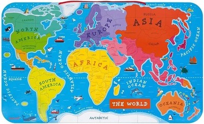 Wooden Magnetic World Map Puzzle Educational Geography Learning Toy Kids 7+