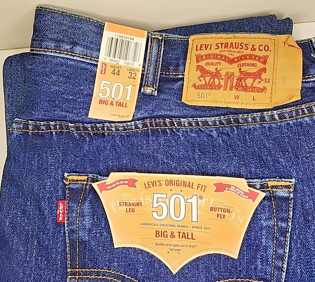 Levi's 501 Blue Straight Leg Jeans - 44x32 Big And Tall - NWT | eBay
