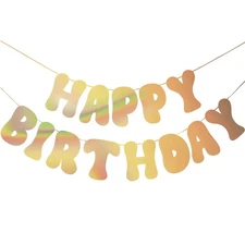 KatchOn, Iridescent Gold Happy Birthday Banner - Prestrung, 10 Feet | Shiny H...