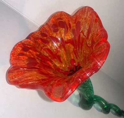 LARGE Vintage Red and Green Crystal Rose signed ''BECKWITH'' - Svoboda*-T3