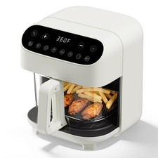 5 Quart Glass Air Fryer, Non Toxic & Uncoated High Borosilicate White