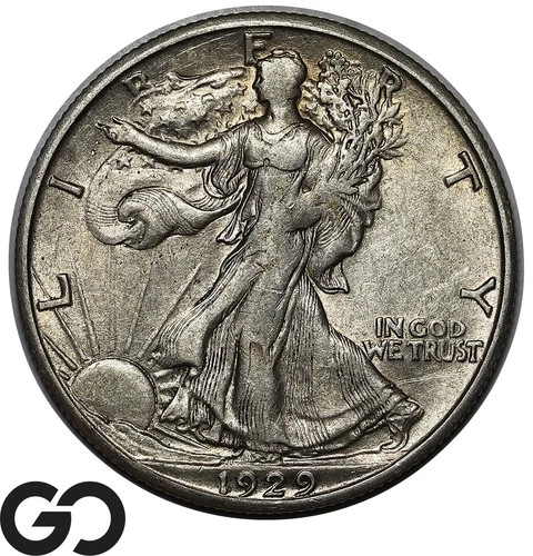 1929-D Walking Liberty Half Dollar, Scarce Mid-Series Issue, Choice AU Key Date!