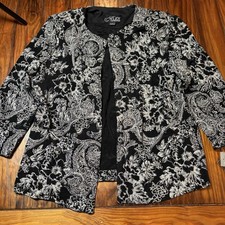 Alex Evenings Black Silver Glitter Paisley Topper Jacket Shrug New Sz L A3400