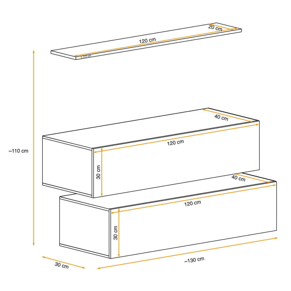 Banc mural design Switch SBII 130cm étagère laquée noire et blanche