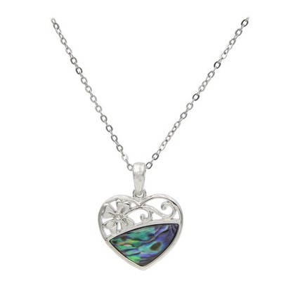 Genuine Abalone Shell Heart Pendant and 18'' Necklace Set