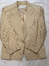 Christian Dior Beige Polka Dot Lined Collared Button Blazer Jacket Size 4