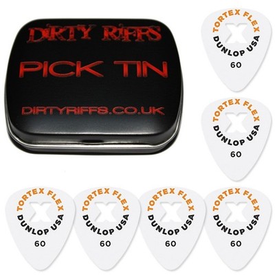 6 x Dunlop Tortex Flex X weiß 0,60 mm Gitarren-Plektren/Gitarrenplektren in einer Plektren-Dose