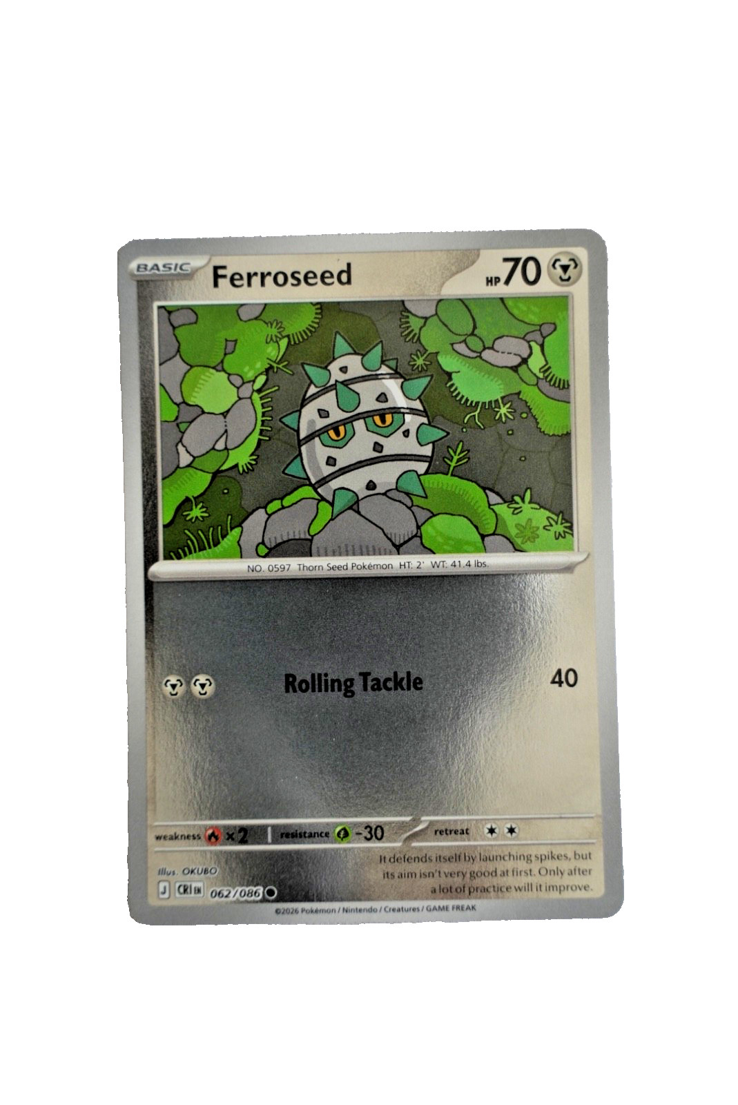 Ferroseed 062/086 Common ME04: Chaos Rising Pokemon Reverse Holo Near Mint