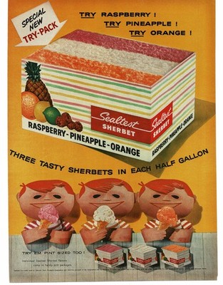 1956 Sealtest Sherbet Try-Pak Raspberry Pineapple Orange Vintage Print Ad