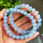 8mm 2pcs Natural Blue Aquamarine Crystal Rough Beads Bracelet