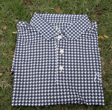 Rhoback The Dogstooth Houndstooth Performance Polo Shirt   Fleet Navy/White