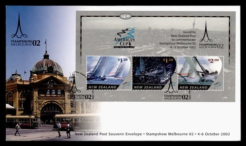 DR WHO 2002 NEW ZEALAND FDC AMERICAS CUP SAILING SHIP RACE S/S $4.80 M72244