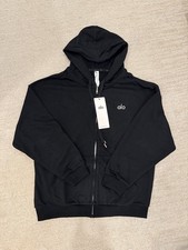 alo Black Full Zip Hoodie Women's Size S Cotton Blend Long Sleeve Crew Neck