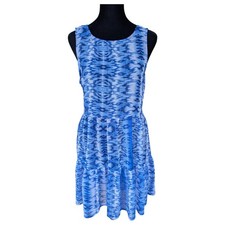 Band of Gypsies Blue Tie Dye Boho Dress Criss Cross Back Tie Waist Size M