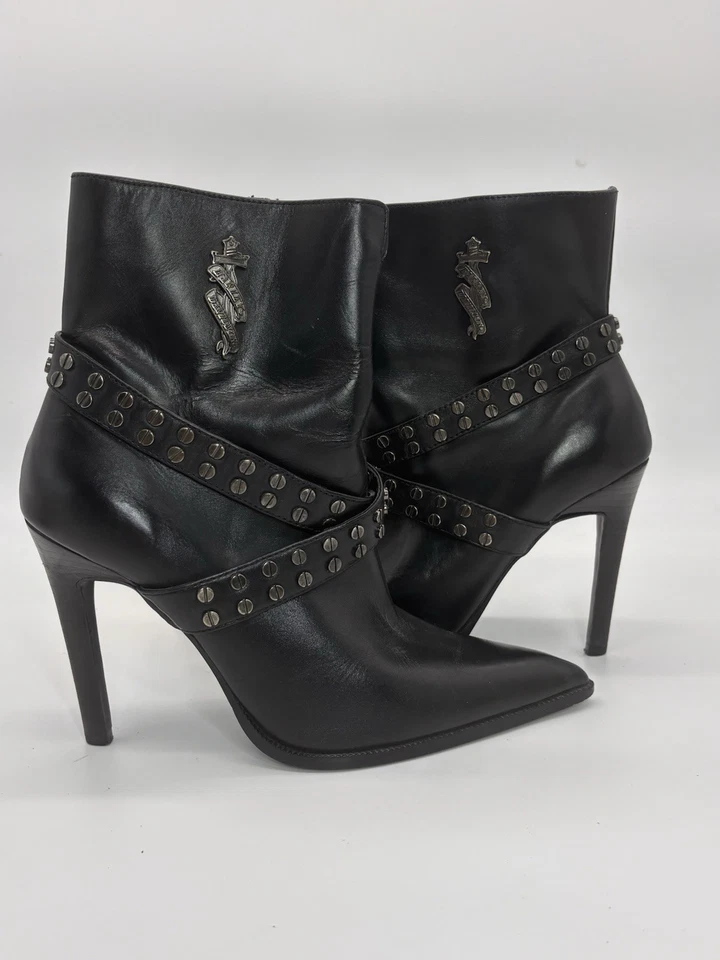 Botas Harley Davidson de cuero negro con correa Desiree para mujer talla 7,5 tacón de aguja Foto 2 de 4