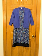 Talbots Dress Floral Sleeveless Cardigan Set Purple Casual Stretchy Women's Sm